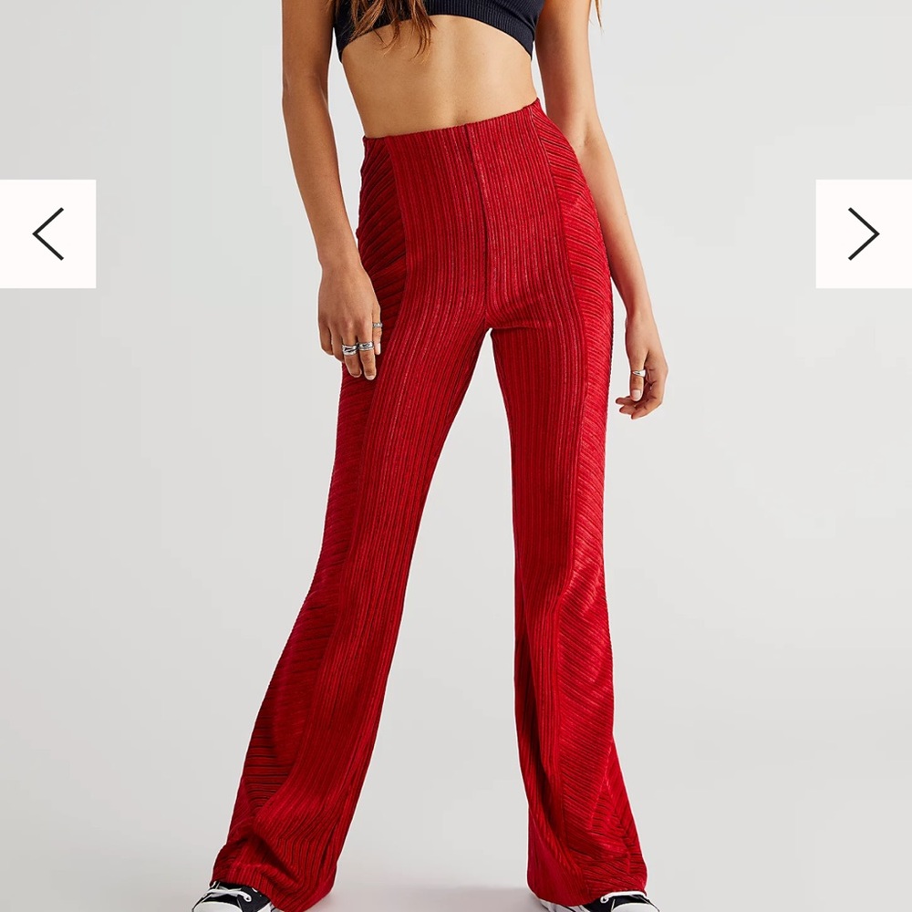 Free People Slim Pull-On Velvet Flare Pants - size L